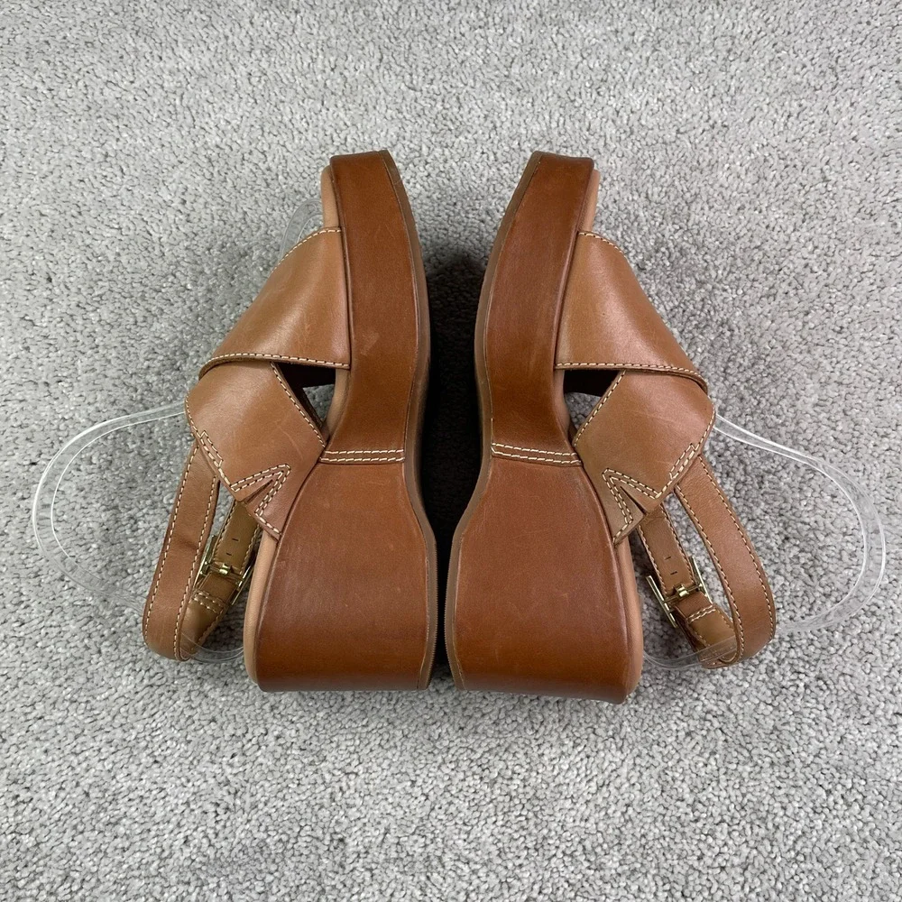 Clarks Manon Wish Sandals Women Size 8 Wide Tan Leather Wedge Slingback Platform